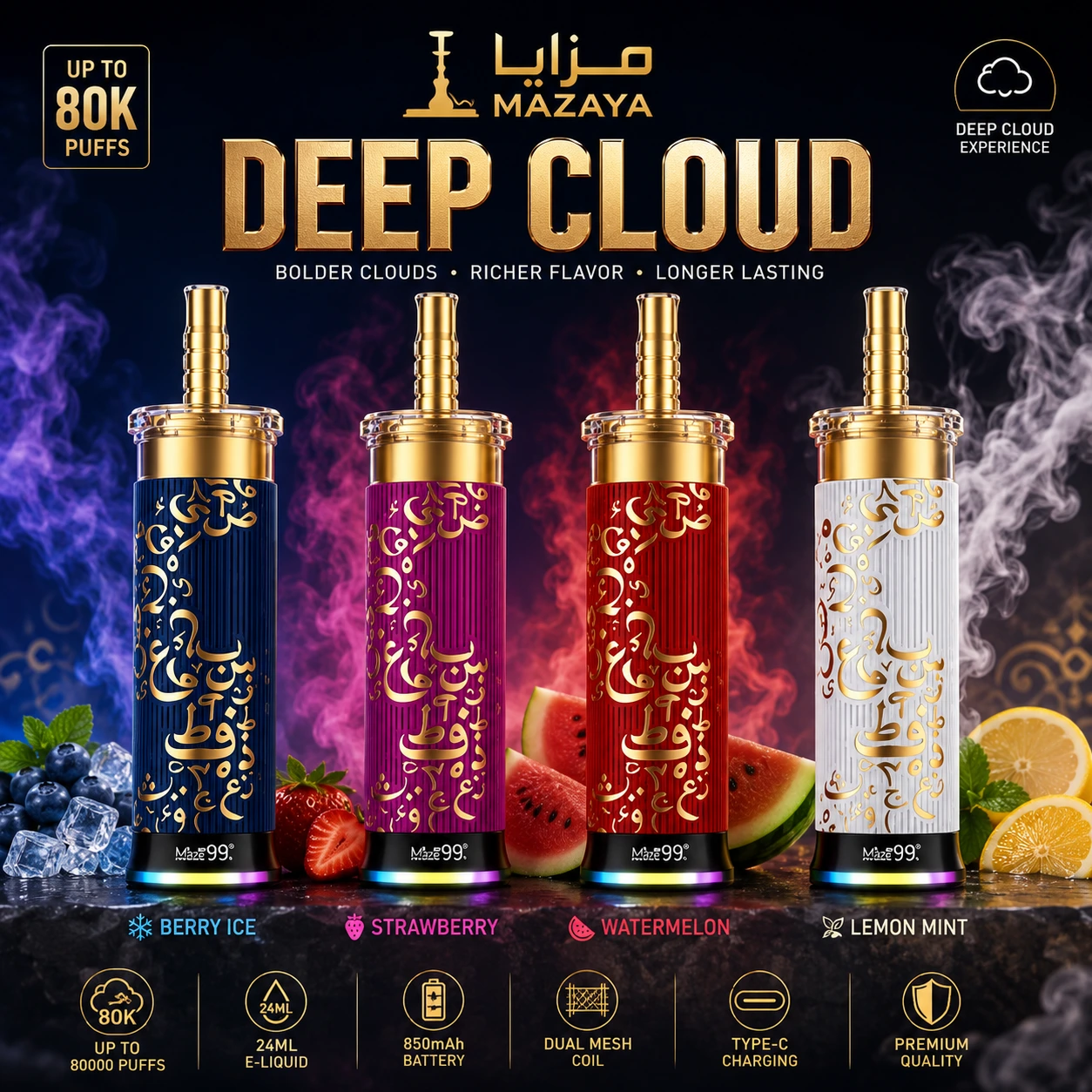Mazaya Deep Cloud Shisha 80000 Puffs Disposable Dubai Mazaya Deep Cloud Shisha 80000 Puffs